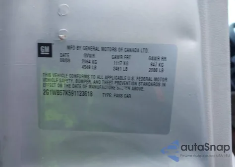 2009 Chevrolet Impala Ls из США, поврежденный, VIN 2G1WB57K591123618